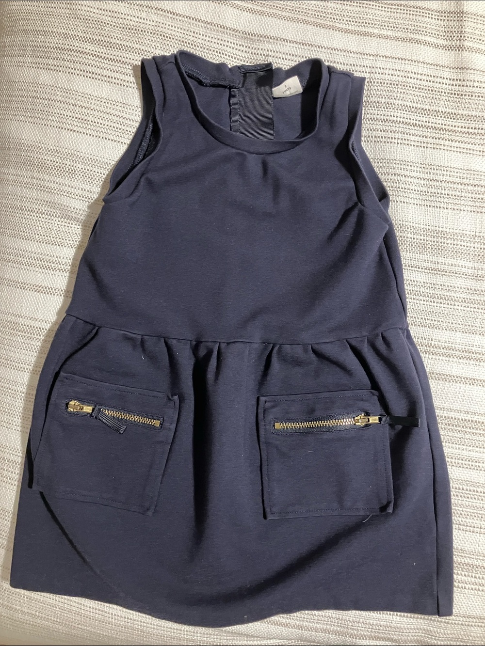 Girls Navy Sleeveless Pocket Dress with Gold Zippers